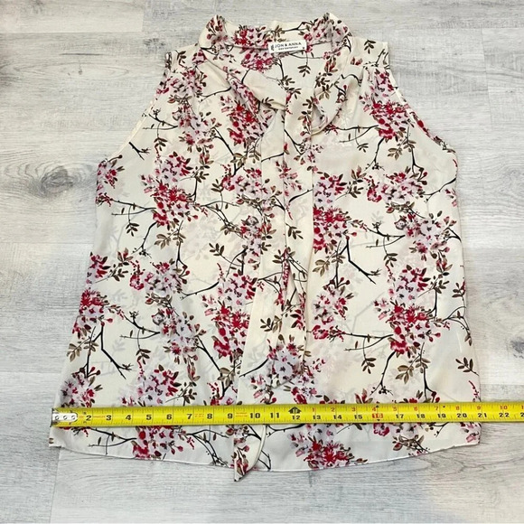 Jon & Anna Sleeveless Blouse with Tie Neck in Cherry Blossom Sakura Print Size M - Picture 8 of 16